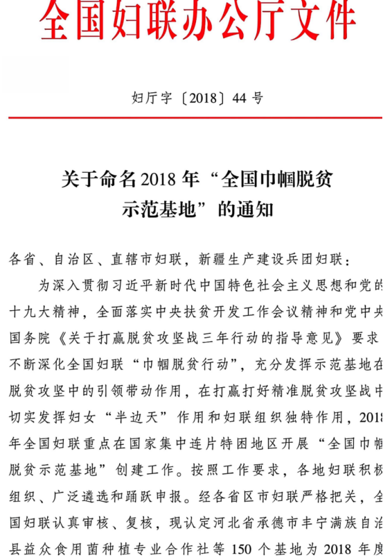 全國巾幗家政示范基地官方授予文件1